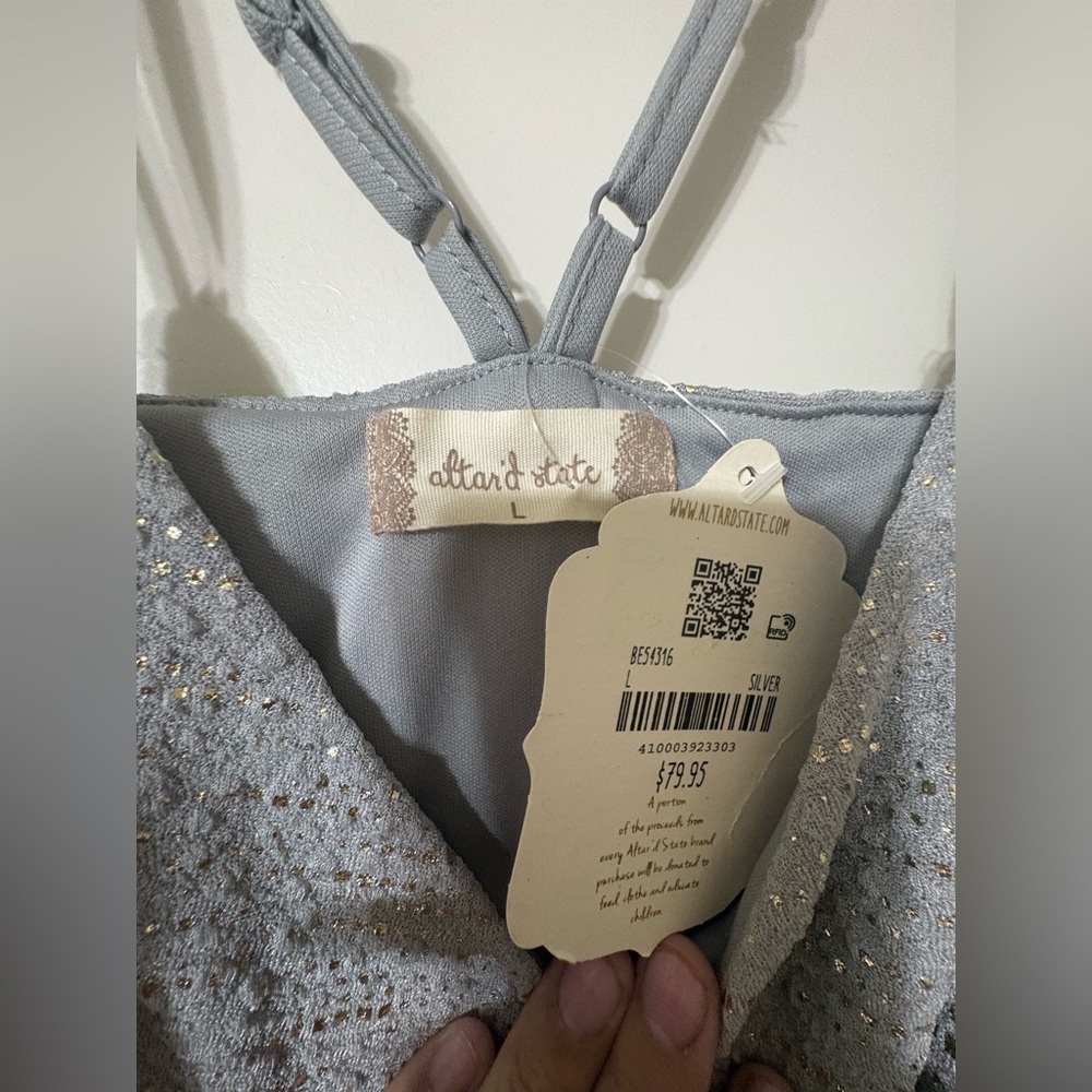 Altar’d State NWT Silver Spaghetti-Strap A-Line Dress - Picture 4 of 4